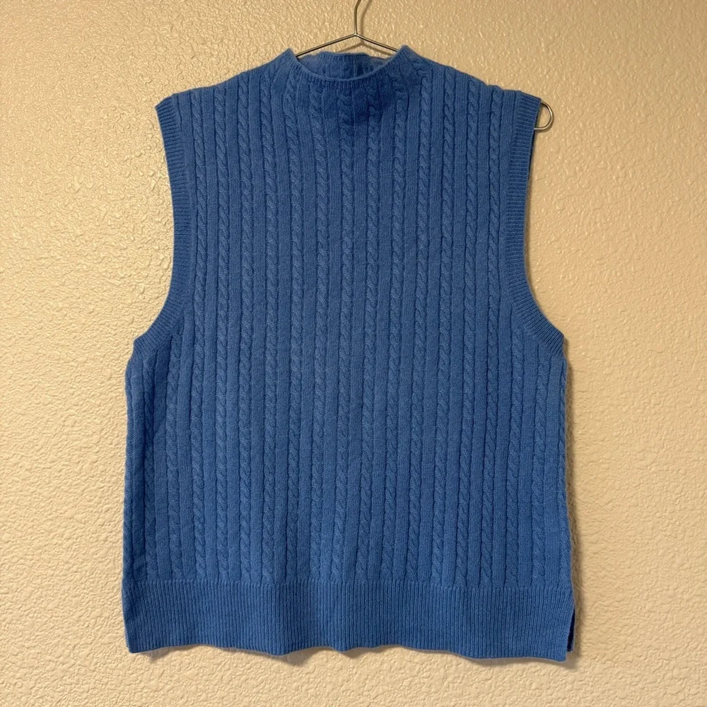 NWOT Veronica Beard Letitia Cable Cashmere Sweater Vest Blue Mockneck S Spring - Picture 5 of 10